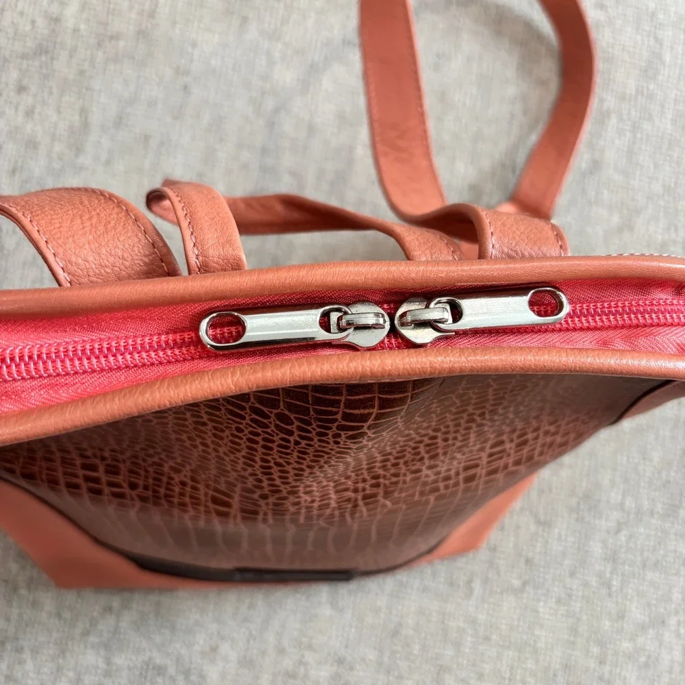 Dpiel Leather Backpack Coral Croc‎ Embossed Fashion Small Mini Bag